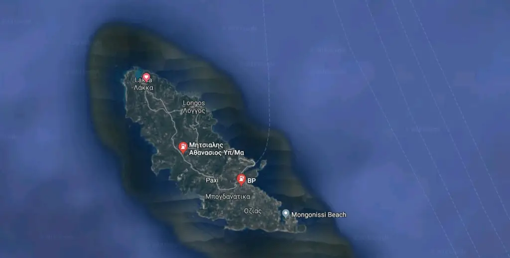 Location of petrol stations on Paxos