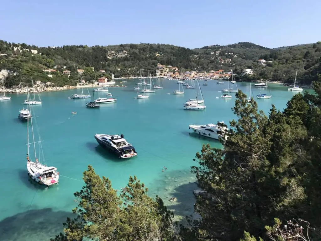The view of Lakka harbour and all the boats