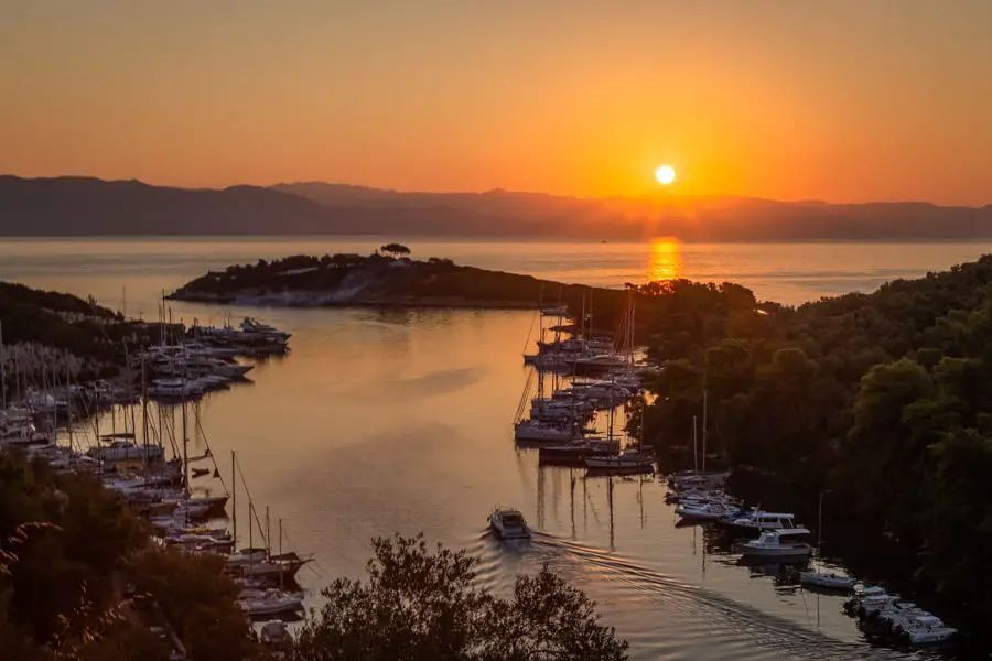 Photo of sunrise in Gaios on the Greek Island of Paxos taken by Rick McEvoy for the travel website Paxos Travel Guide