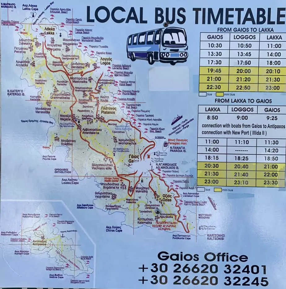 Paxos Bus Timtable