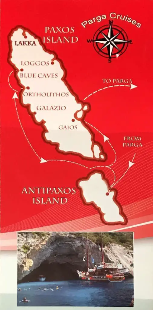 Parga to Antipaxos and Paxos day trip map