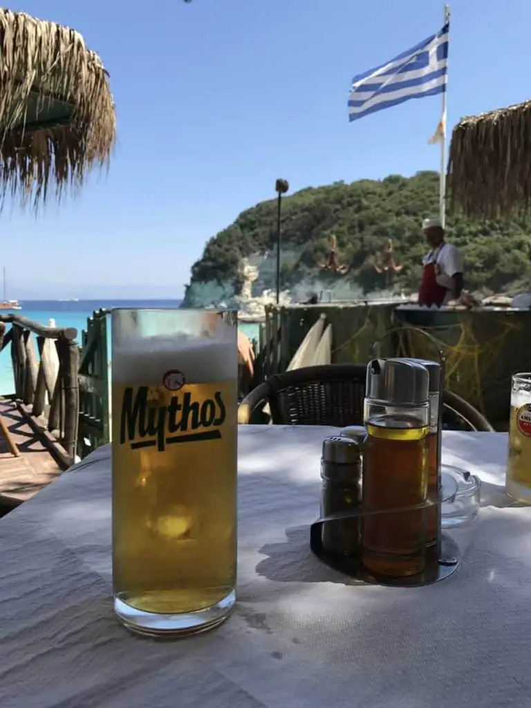 Mythos at Captain Spiros Taverna on Antipaxos