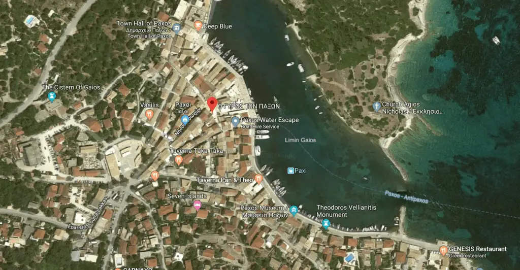 This is where the o Gyros Ton Paxon Grill House is in Gaios Paxos