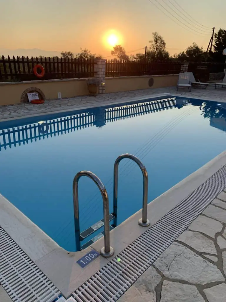 Sunrise at the pool at Villa Afroditi in Paxos Greece